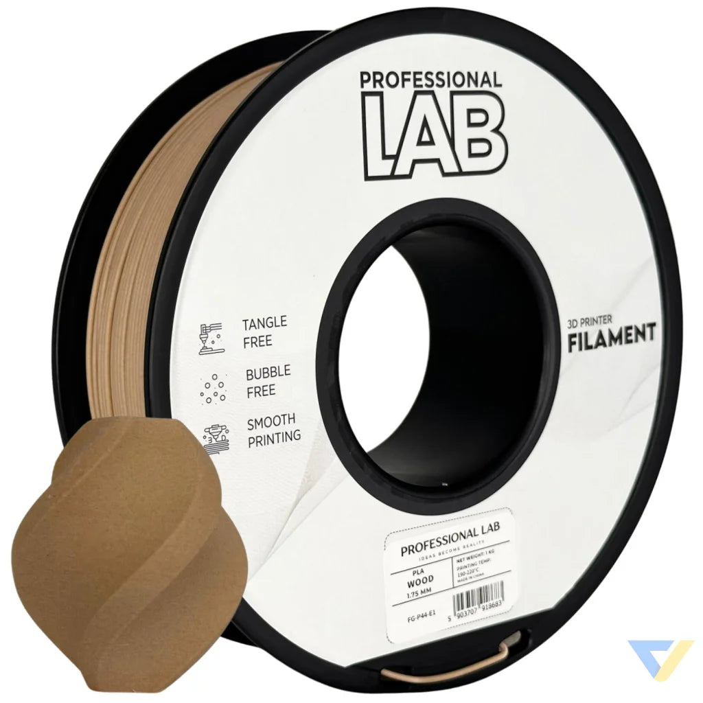 PLA Wood is a composite filament made from PLA mixed with fine wood fibers, offering a wood-like appearance, smell, and texture. Great for artistic, decorative, or prototype models. A larger nozzle (>=0.5 mm) is recommended to avoid clogging.