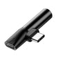 Baseus ljudadapter USB-C till Mini Jack 3,5 mm + USB-C (svart)