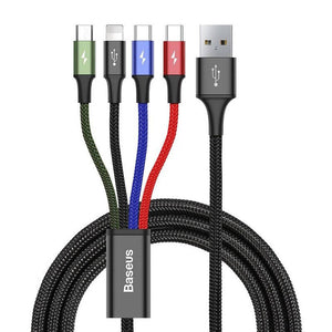 Baseus Snabb USB-kabel 4in1 2xUSB-C / Lightning / Micro 3,5A 1,2m - Svart