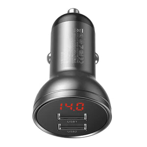 Baseus auto laadija ekraaniga, 2x USB, 4,8A, 24W (hall)