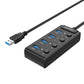 Orico USB 3.0-hub med kontakter, 4x USB (sort)