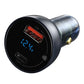 Ładowarka samochodowa Baseus Particular Digital Display z wyświetlaczem, USB + USB-C, QC3.0+PD, 5A, 65W (szara) + kabel USB-C 1m 100W (czarny)