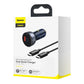 Ładowarka samochodowa Baseus Particular Digital Display z wyświetlaczem, USB + USB-C, QC3.0+PD, 5A, 65W (szara) + kabel USB-C 1m 100W (czarny)