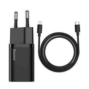 Baseus Super Si Snabbladdare 1C 20W med USB-C-kabel för Lightning 1m (svart)