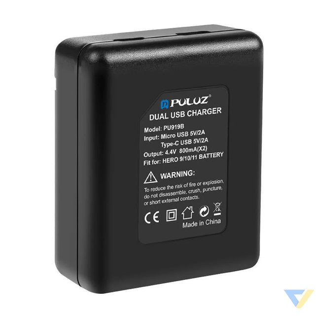 2 slot charger Puluz PU919B for GoPro Hero 9/10/11/12 For sports cameras