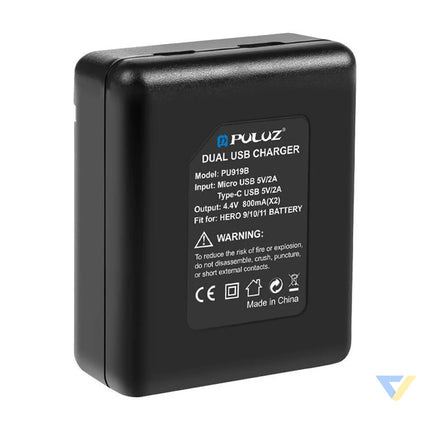 2 slot charger Puluz PU919B for GoPro Hero 9/10/11/12 For sports cameras