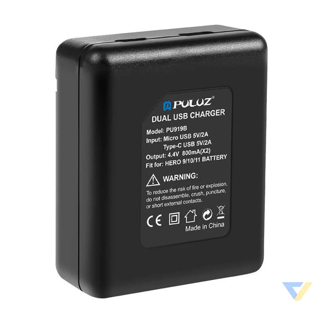 2 slot charger Puluz PU919B for GoPro Hero 9/10/11/12 For sports cameras
