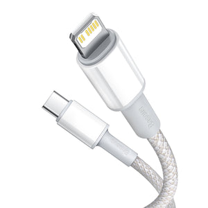 USB-C kuni Lightning Baseus kõrge tihedusega punutud kaabel, 20W, PD, 2m (valge)