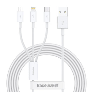 USB-kabel 3in1 Baseus Superior Series, USB till micro USB / USB-C / Lightning, 3,5A, 1,5m (vit)