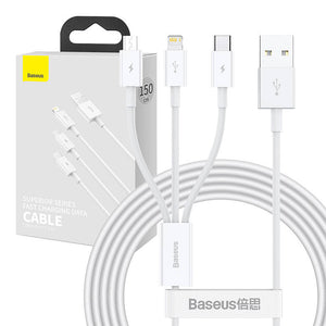 USB-kabel 3in1 Baseus Superior Series, USB till micro USB / USB-C / Lightning, 3,5A, 1,5m (vit)