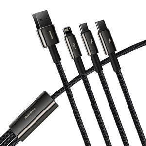 USB-kabel 3in1 Baseus Tungsten Gold, USB till micro USB / USB-C / Lightning, 3,5A, 1,5m (svart)