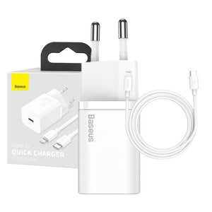 Baseus Super Si Snabbladdare 1C 20W med USB-C-kabel för Lightning 1m (vit)