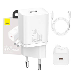 Baseus Super Si Snabbladdare 1C 25W med USB-C-kabel för USB-C 1m (vit)