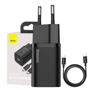 Baseus Super Si Snabbladdare 1C 25W med USB-C-kabel för USB-C 1m (svart)