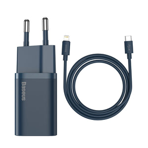 Baseus Super Si Snabbladdare 1C 20W med USB-C-kabel för Lightning 1m (blå)