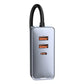 Auton laturi Baseus Share Together jatkojohdolla, 3x USB, USB-C, 120W (harmaa)