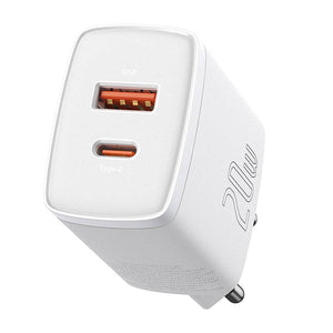 Baseus Kompakt Snabbladdare, USB, USB-C, 20W (vit)