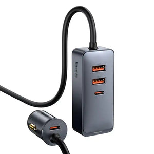 Bil-laddare Baseus Share Together med förlängningssladd, 2x USB, 2x USB-C, 120W (grå)