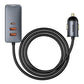 Bil-laddare Baseus Share Together med förlängningssladd, 2x USB, 2x USB-C, 120W (grå)