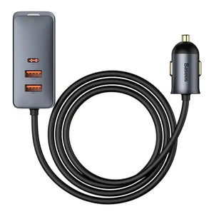 Bil-laddare Baseus Share Together med förlängningssladd, 2x USB, 2x USB-C, 120W (grå)