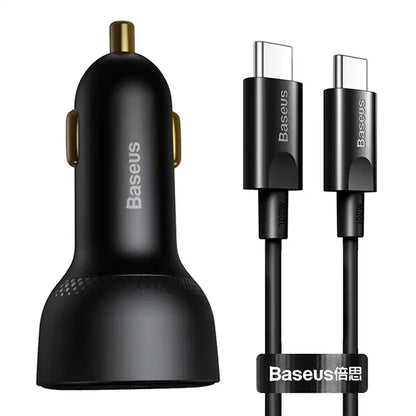 Bil-laddare Baseus Superme, USB, USB-C, 100W + USB-C-kabel (svart)