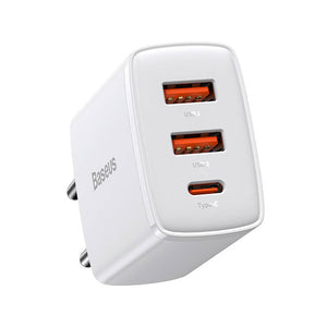 Seinalaadija Baseus Compact Quick Charger, 2xUSB, USB-C, PD, 3A, 30W (valge)