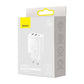Nätadapter Baseus Compact Quick Charger, 2xUSB, USB-C, PD, 3A, 30W (vit)