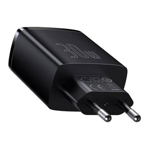 Laddare Baseus Compact Quick Charger, 2xUSB, USB-C, PD, 3A, 30W (svart)