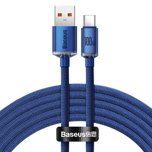 Baseus Crystal Shine kabelis USB uz USB-C, 5A100W1.2m (zils)