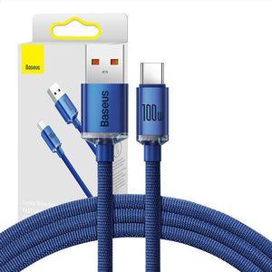 Baseus Crystal Shine kabelis USB uz USB-C, 5A100W1.2m (zils)