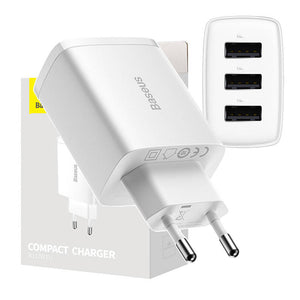 Baseus Kompakt Snabbladdare, 3x USB, 17W (Vit)