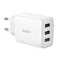 Baseus Kompakt Snabbladdare, 3x USB, 17W (Vit)
