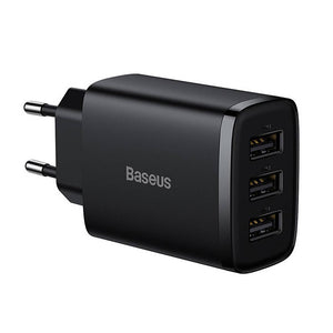 Baseus Kompakt Snabbladdare, 3x USB, 17W (Svart)