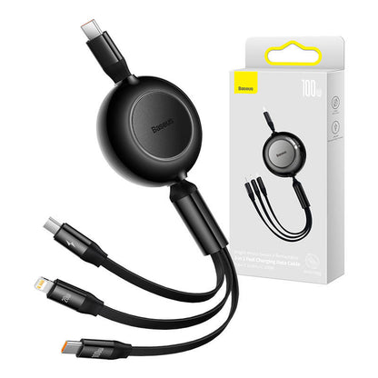 Baseus Bright Mirror 4, USB-C 3-in-1 -kaapeli micro USB:lle / USB-C:lle / Lightningille 100W / 3,5A 1,1m (musta)