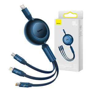 USB-C 3-ühes kaabel Baseus Bright Mirror 4 mikro USB / USB-C / Lightning 100W / 3,5A 1,1m (sinine)