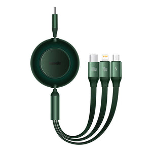 USB-C 3-in-1 kabelis Baseus Bright Mirror 4 priekš micro USB / USB-C / Lightning 100W / 3.5A 1.1m (Zaļš)