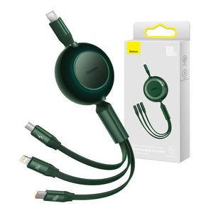 USB-C 3-in-1 kabelis Baseus Bright Mirror 4 priekš micro USB / USB-C / Lightning 100W / 3.5A 1.1m (Zaļš)