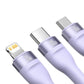 3in1 USB cable Baseus Flash Series 2, USB-C + micro USB + Lightning, 100W, 1.2m (purple)