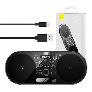 Dubbel Qi trådlös laddare Baseus Digital LED-display, 20W