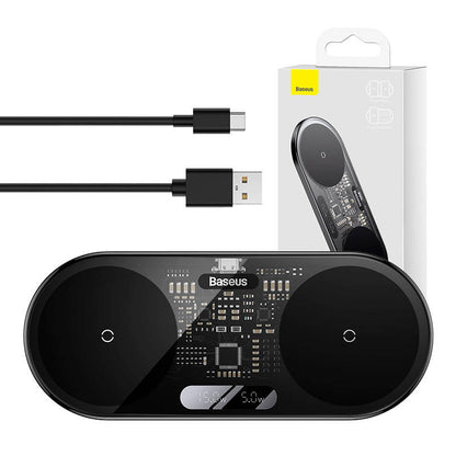 Dubbel Qi trådlös laddare Baseus Digital LED-display, 20W