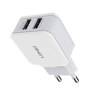 Sienas lādētājs LDNIO A2202, 2x USB, 12W (balts)