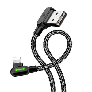 Leņķa USB Lightning kabelis Mcdodo CA-4671 LED, 1,2 m (melns)