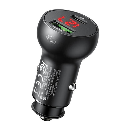 Auto lādētājs Mcdodo CC-7030, USB + USB-C, ar displeju, 45W (melns)