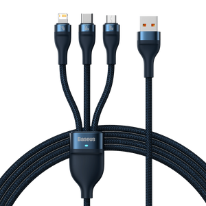 3in1 USB cable Baseus USB 3in1 Baseus Flash Series,  USB-C + Micro + Lightning 66W, 1.2m (blue)