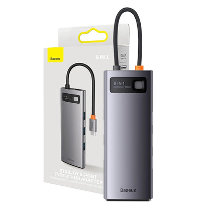 Hub 8w1 Baseus StarJoy Metal Glam Series, USB-C til HDMI + 3 x USB 3.0 + USB-C PD + RJ45 + SD/TF