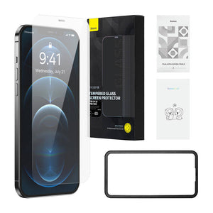 Baseus Schott HD karkaistu lasi pölysuodattimella 0,3 mm iPhone 12 Pro Maxille