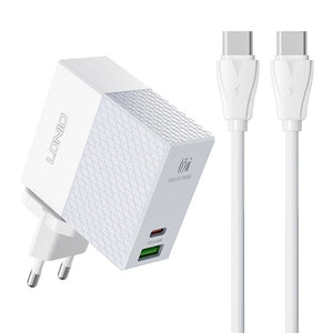 Sienas lādētājs LDNIO A2620C USB, USB-C 65W + USB-C - USB-C kabelis