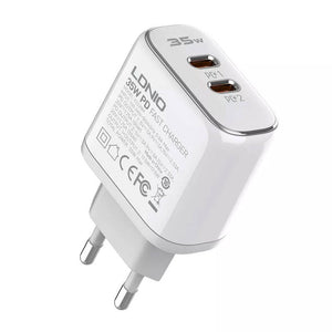 Sienas lādētājs LDNIO A2528M 2USB-C priekš Apple + USB-C - Lightning kabelis
