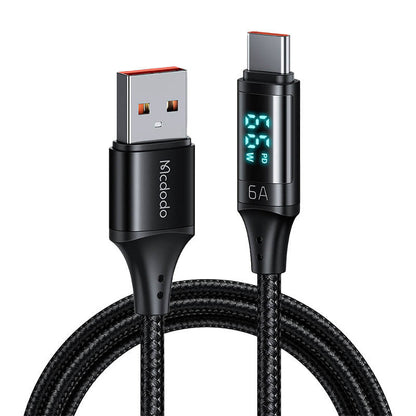 USB uz USB-C kabelis Mcdodo CA-1080 ar displeju, 66W, 6A, 1.2m (melns)