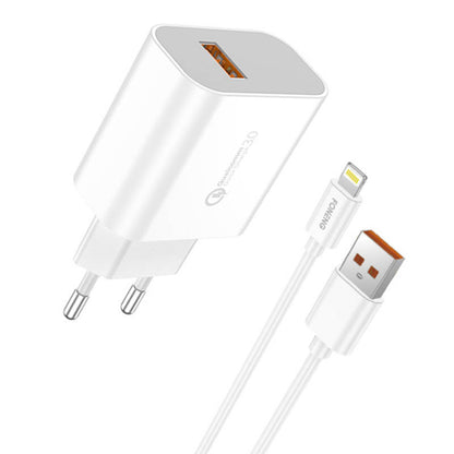 Fast charger Foneng 1x USB QC3.0 EU46 18W + USB Lightning cable